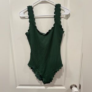 aerie Dark Green Scallop-Edge One-Piece Swimsuit